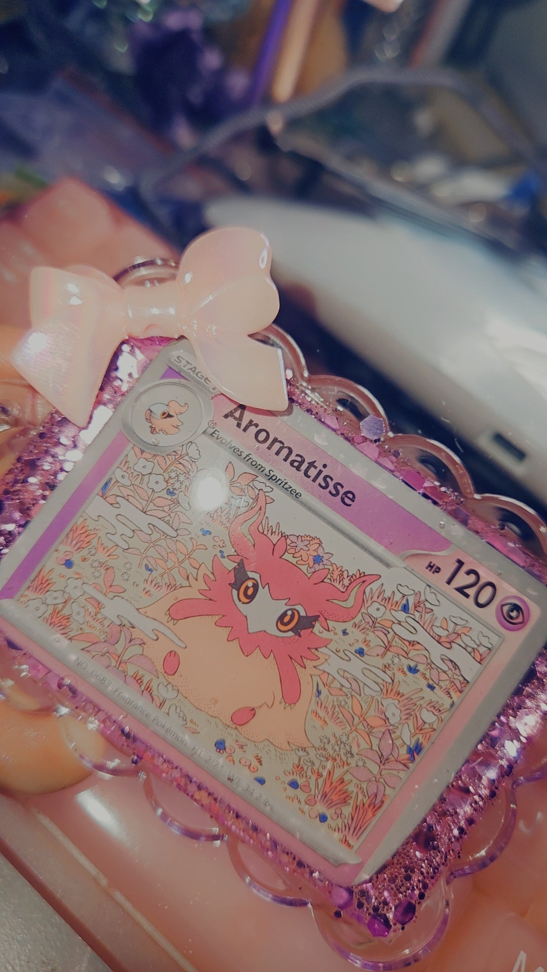 Aromatisse pokemon card keychain